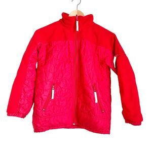 L.L BEAN Jacket Unisex Kids M 10-12 Red Quilted Fleece Pockets